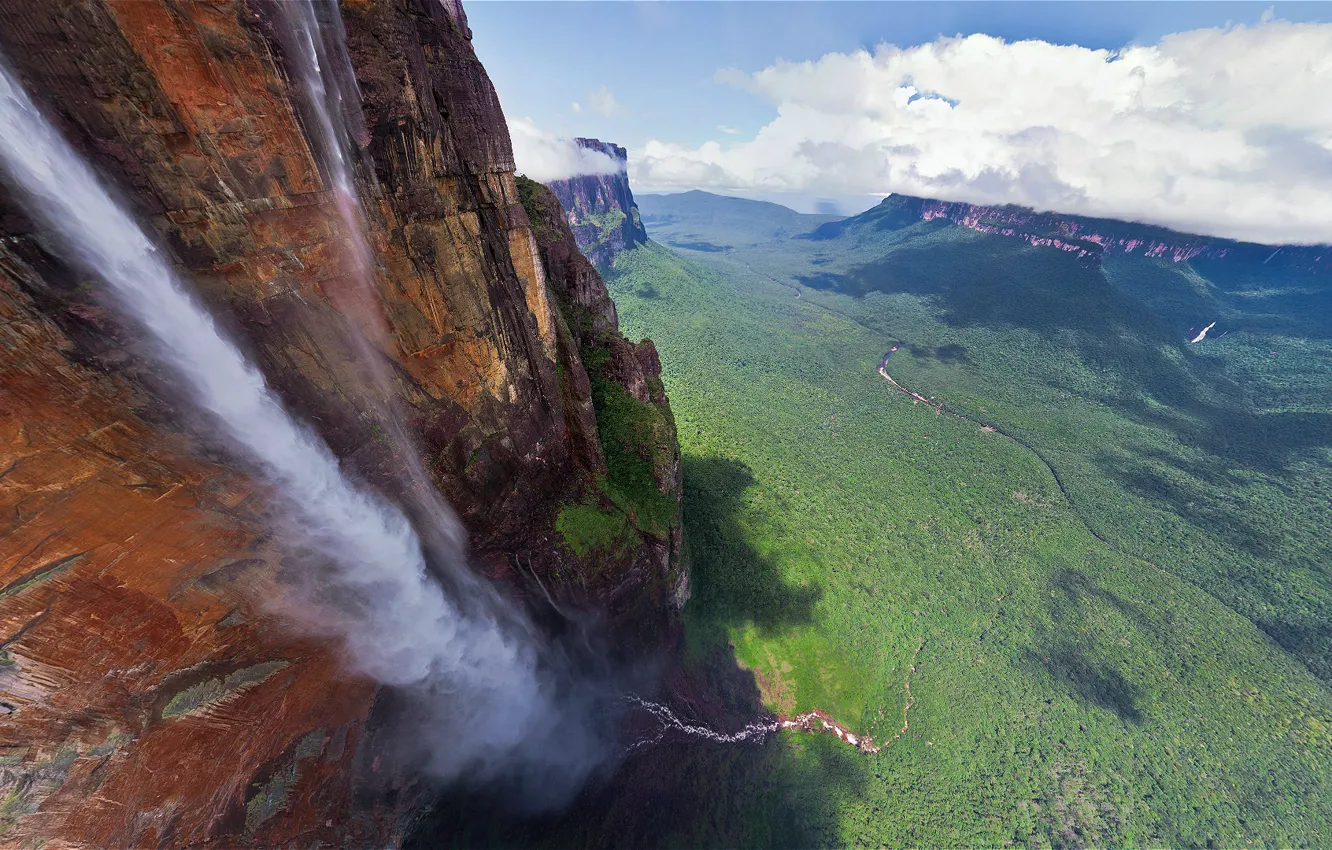Photo wallpaper waterfall, Venezuela, Angel, 979 meters, The highest in the world