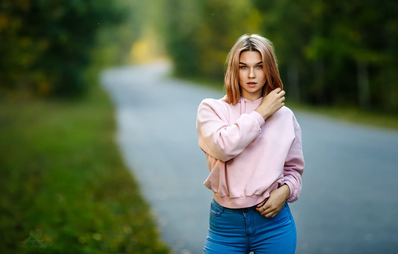 Photo wallpaper road, look, girl, jeans, Sergey Sergeev