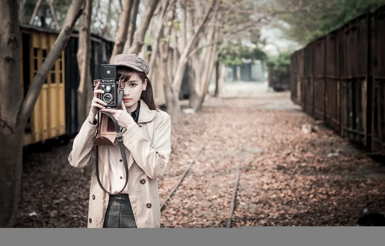 Photo wallpaper girl, background, street