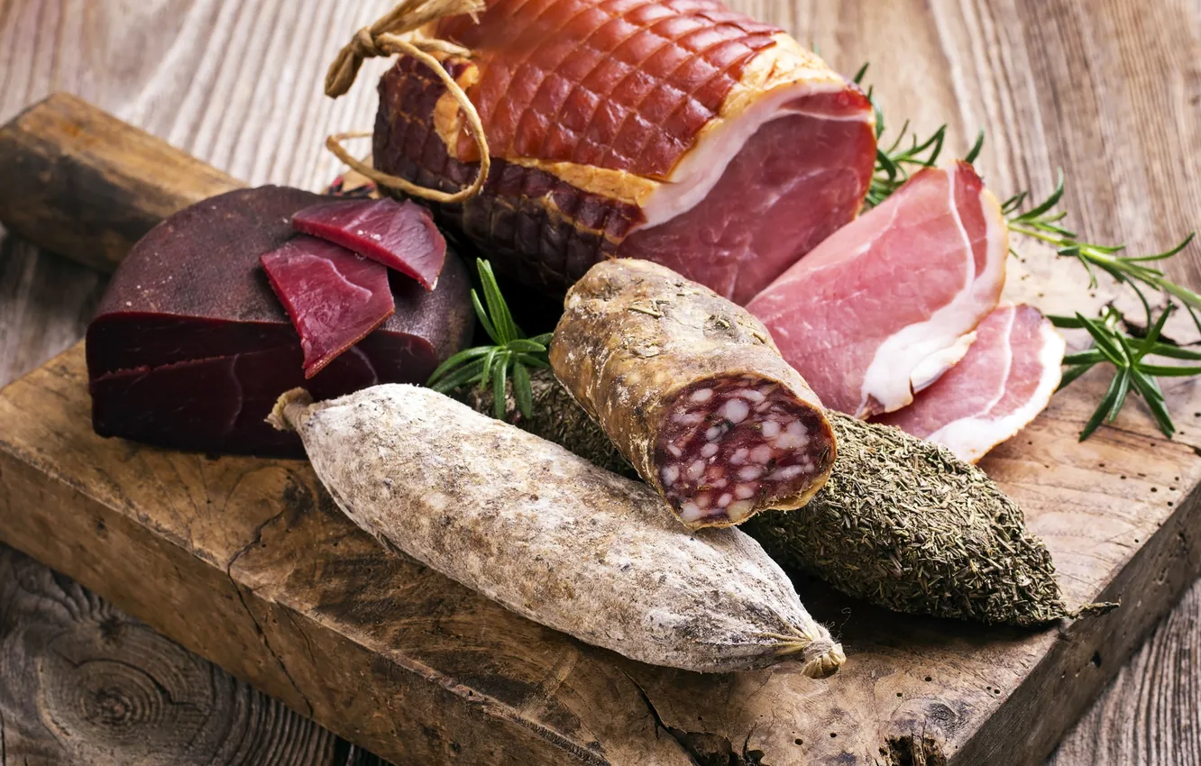 Photo wallpaper meat, sausage, salmon
