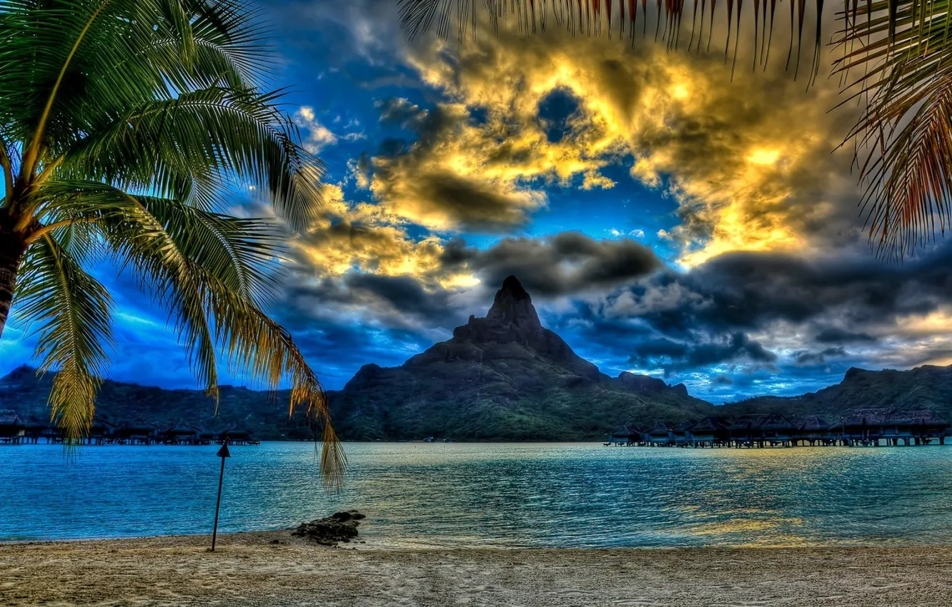 Photo wallpaper sea, landscape, mountains, palm trees, photo, beach, Bora, the nature of the tropics