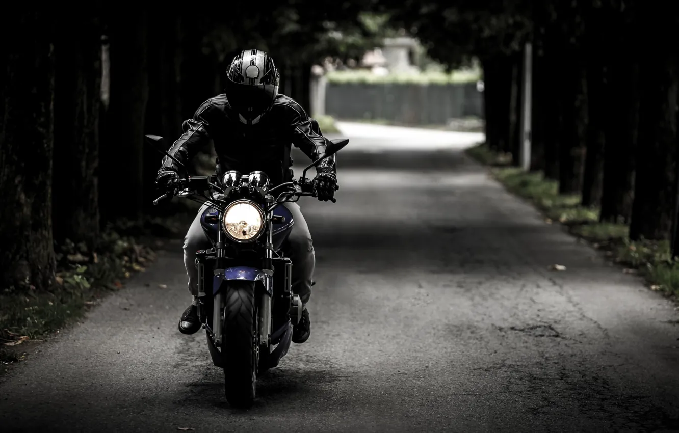 Photo wallpaper road, motorcycle, helmet, biker, bike, biker