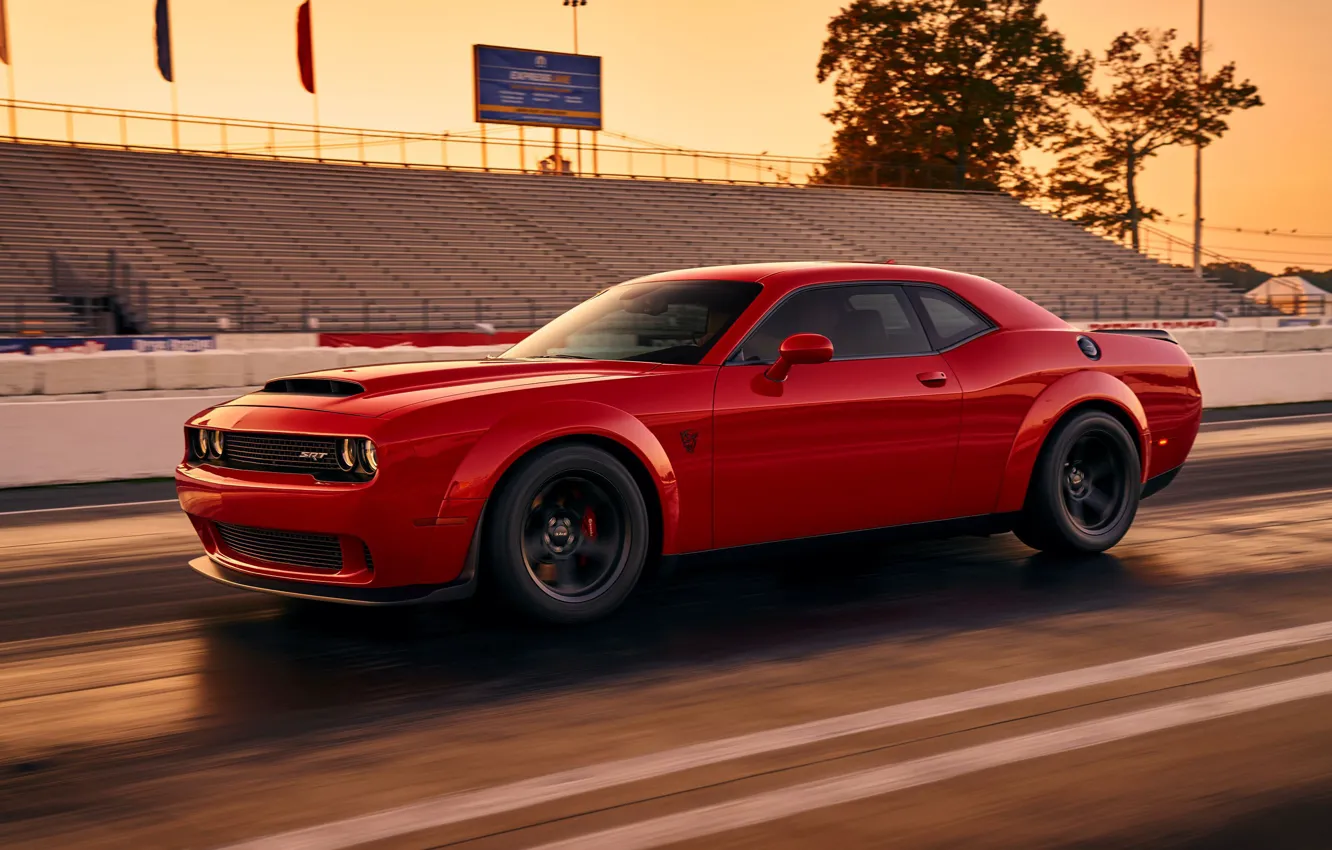 Photo wallpaper Challenger, red, sportcar, 2018, musclecar, SRT, Track, Demon