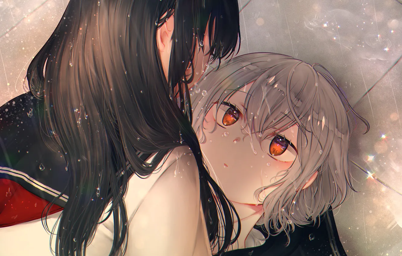 Photo wallpaper rain, girl, two