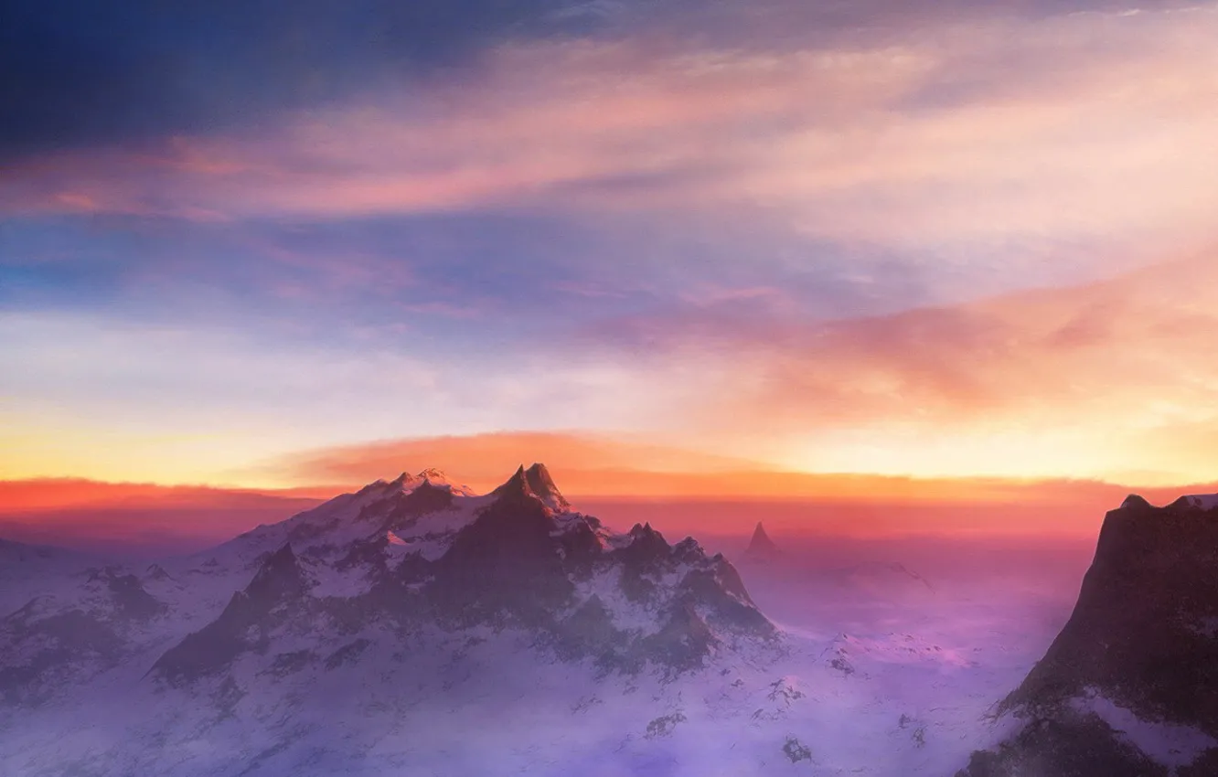 Photo wallpaper clouds, snow, mountains