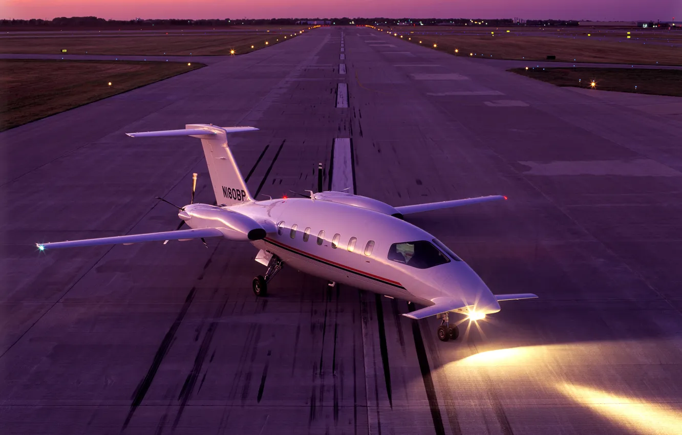 Photo wallpaper the sky, night, lights, strip, the evening, the plane, takeoff, WFP