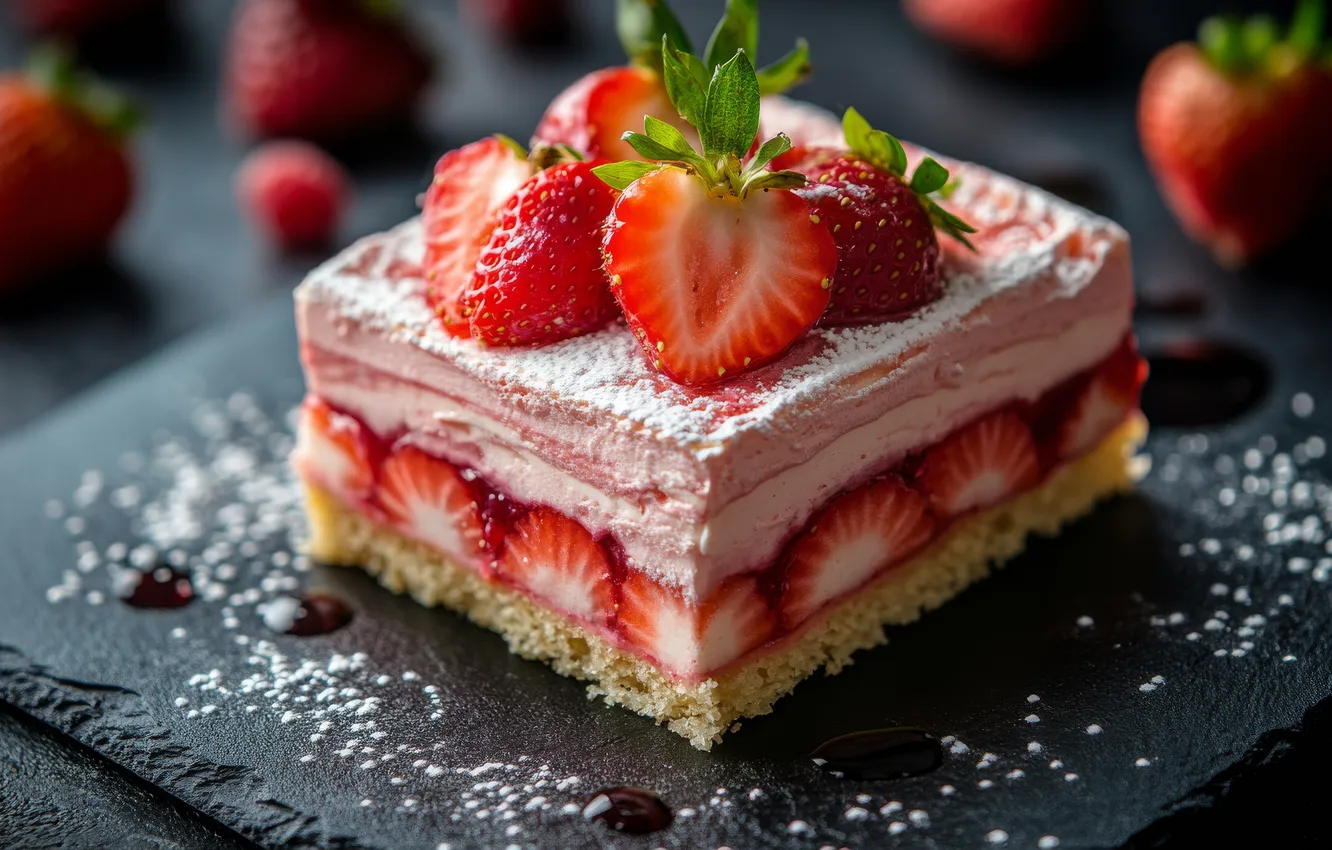 Photo wallpaper strawberry, cake, cake, AI art, neural network