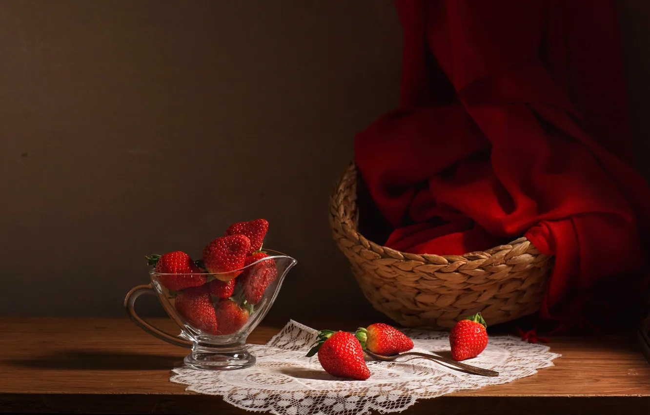 Photo wallpaper berries, strawberry, fabric, still life