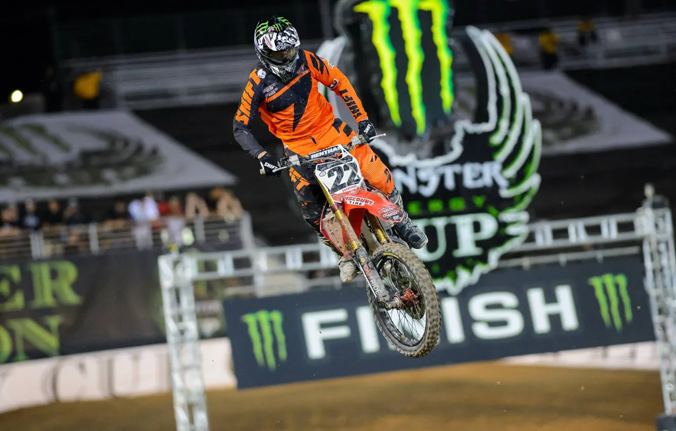 Photo wallpaper bike, jump, Monster Energy