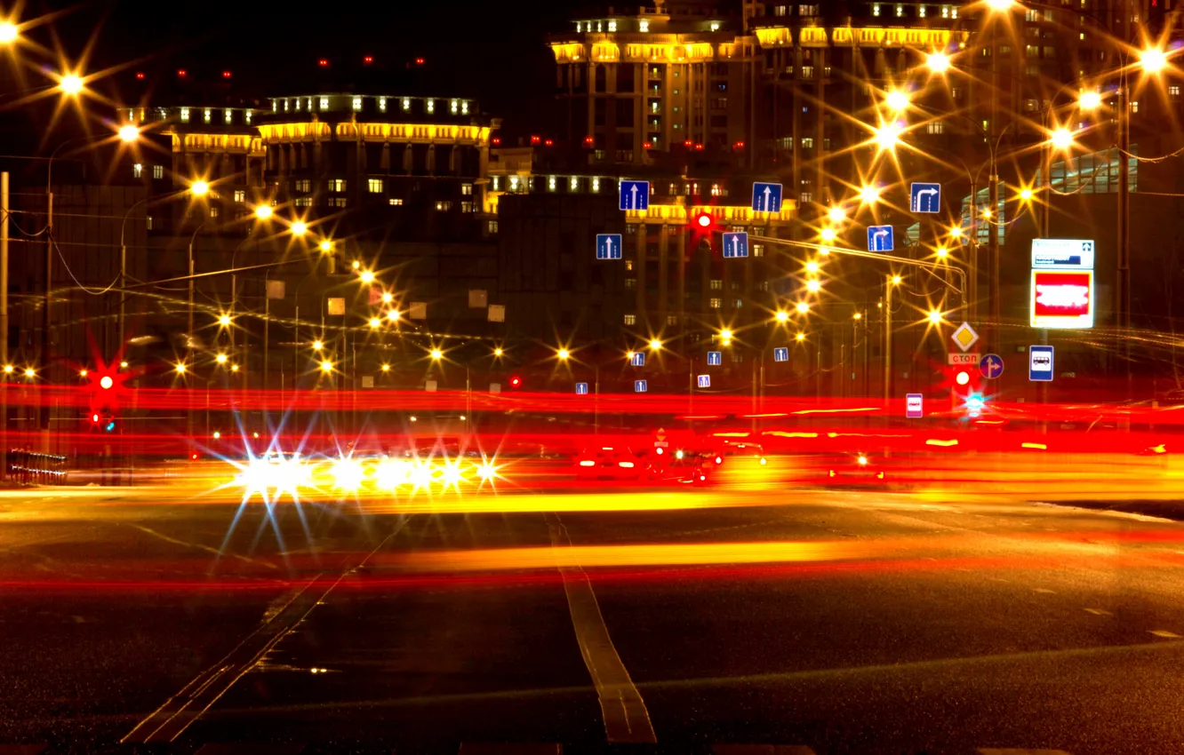Photo wallpaper night, movement, Moscow, light, Russia, Russia, night, Moscow