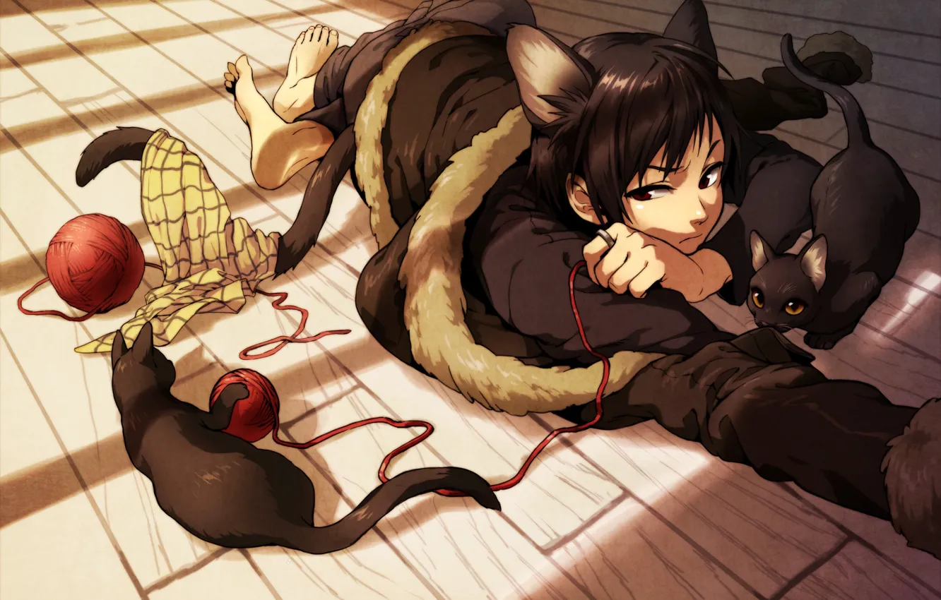 Photo wallpaper cats, tangle, the game, neko, ponytail