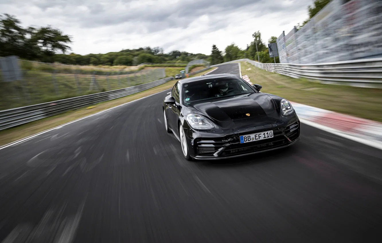 Photo wallpaper black, Porsche, Panamera, track, The Nürburgring, 2020, Nordschleife, pre-series
