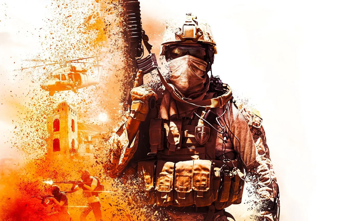 Photo wallpaper soldier, helicopter, Weapons, ammunition