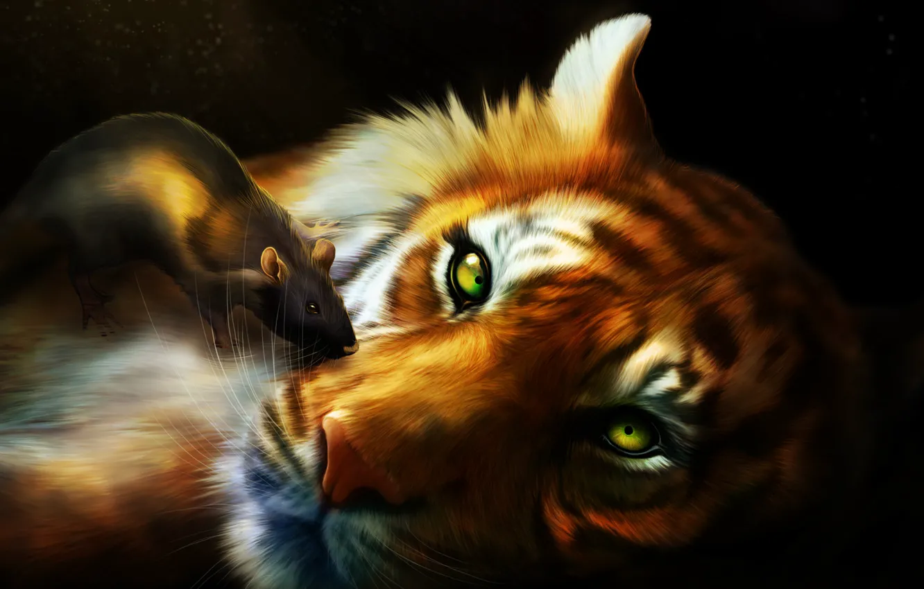 Photo wallpaper tiger, rat, mouse