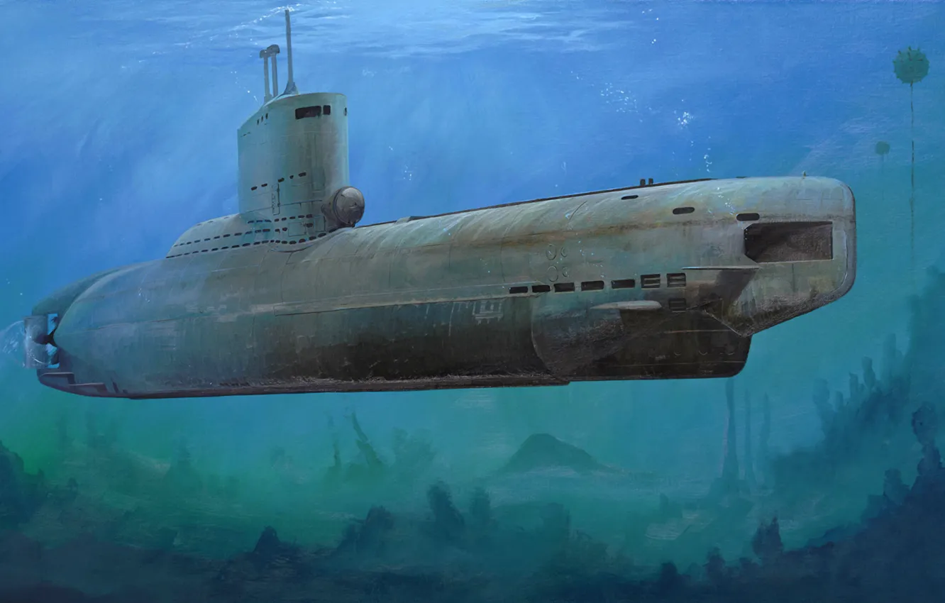 Photo wallpaper war, art, painting, ww2, submarine, U-Boot-class XXIII