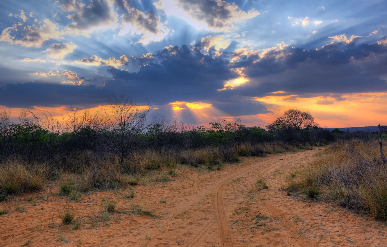 Photo wallpaper clouds, landscape, sunset, desert, Africa, Namibia, South Africa