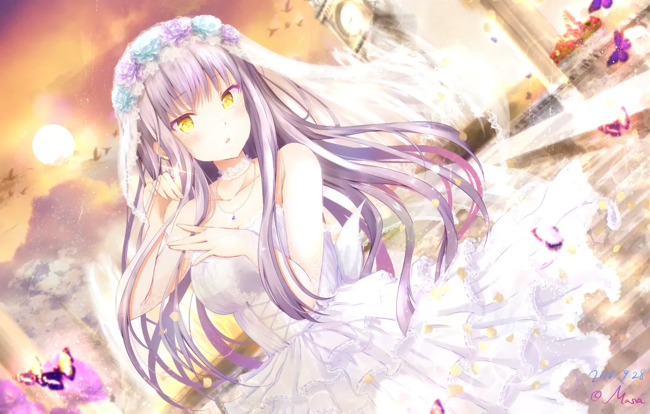 Photo wallpaper girl, the wind, white dress, BanG Dream!