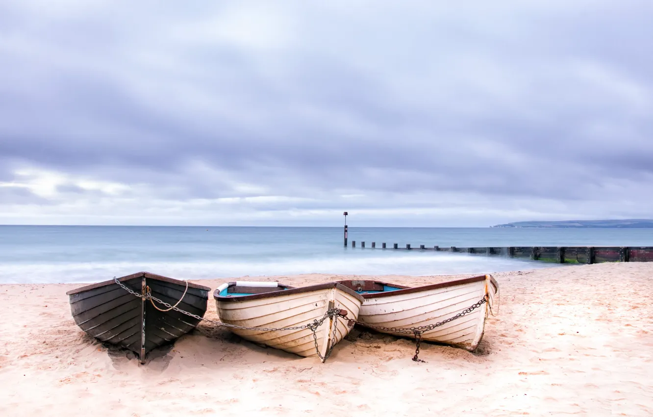 Photo wallpaper sea, shore, boat, England, Bournemouth