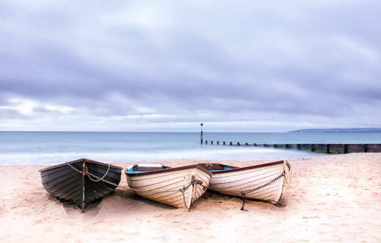 Photo wallpaper sea, shore, boats, England, Bournemouth