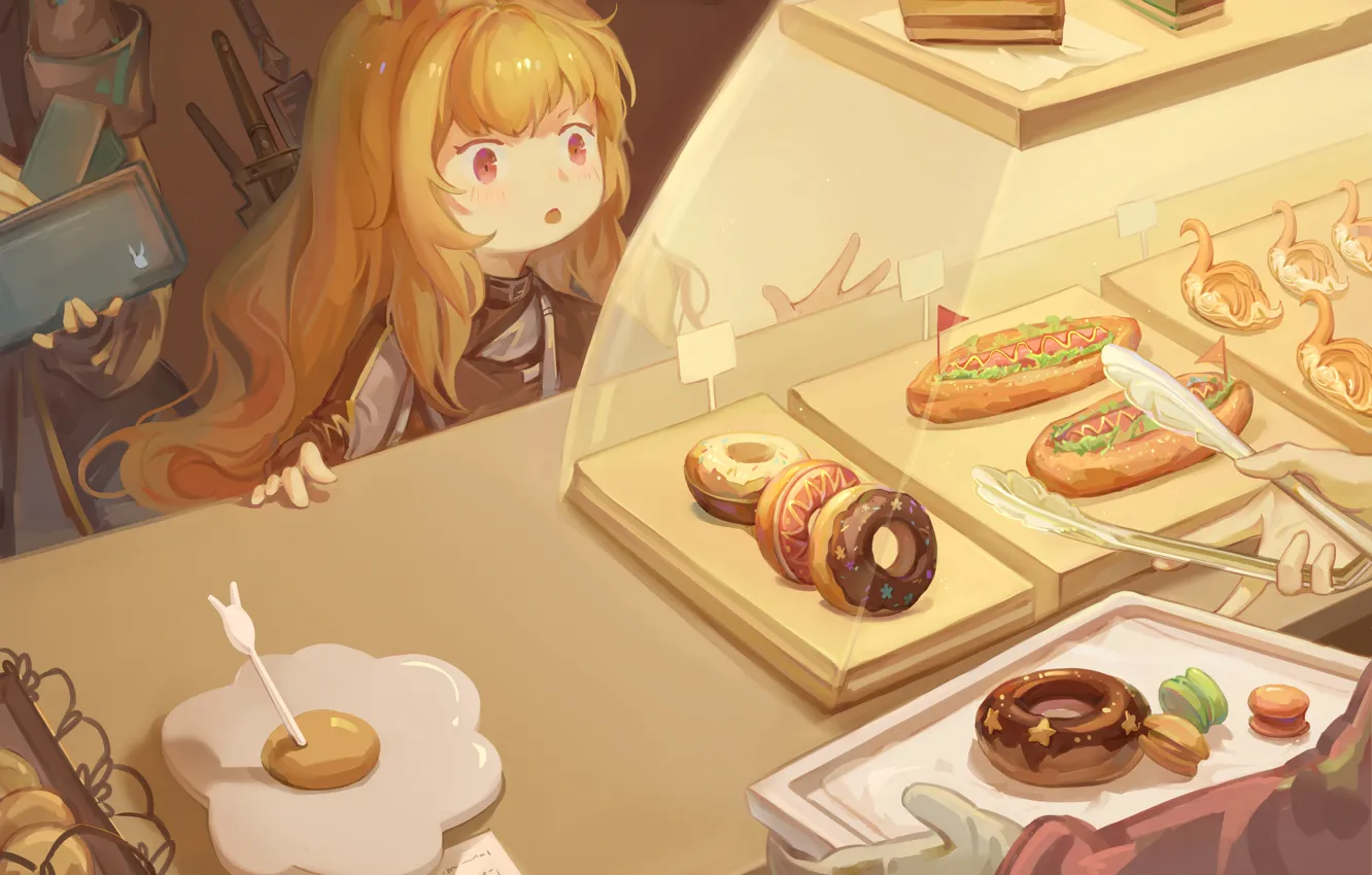 Photo wallpaper girl, sweets, patisserie, Arknights, Ceobe