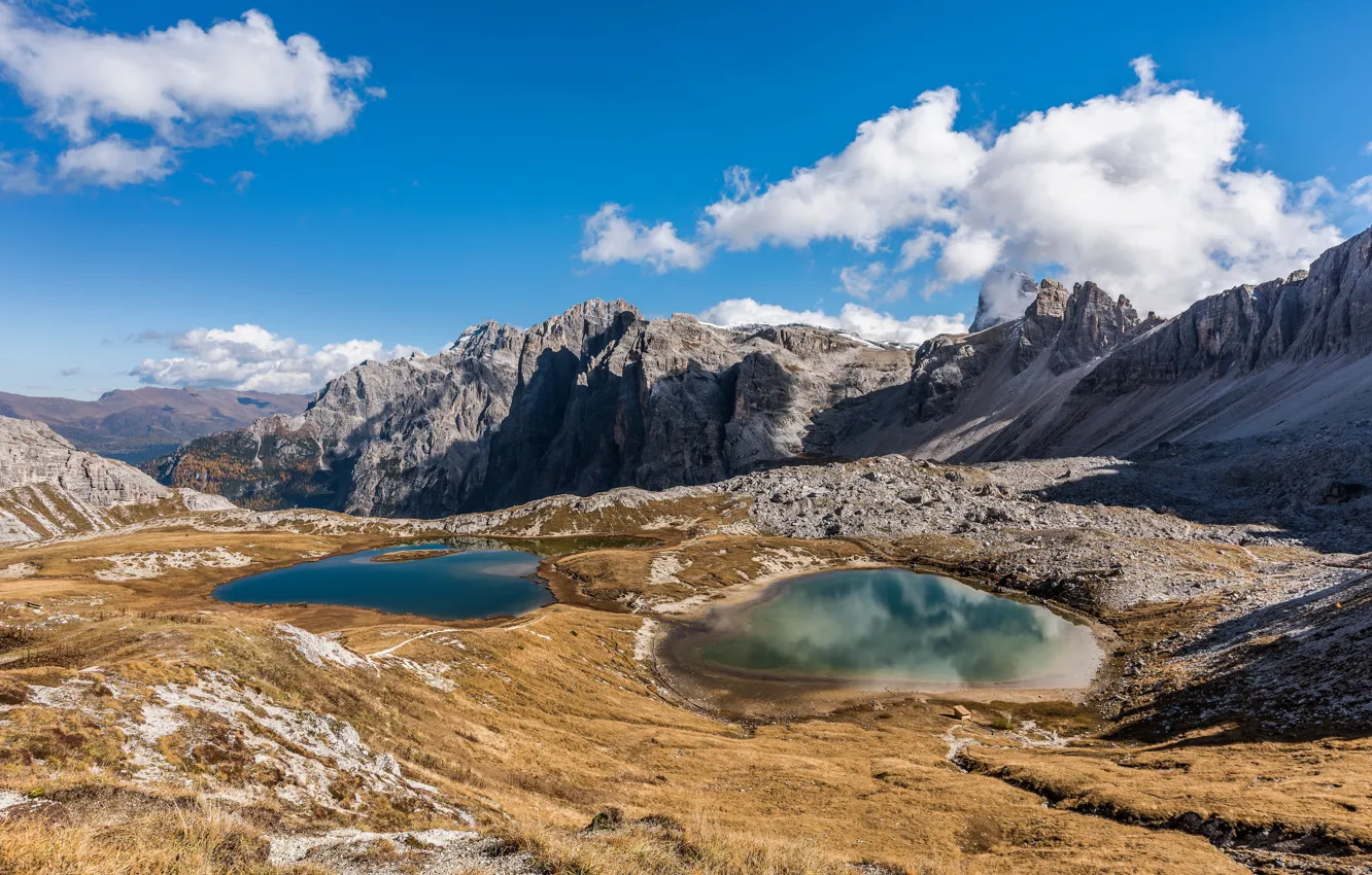 Photo wallpaper clouds, mountains, rocks, Alps, Italy, The Dolomites