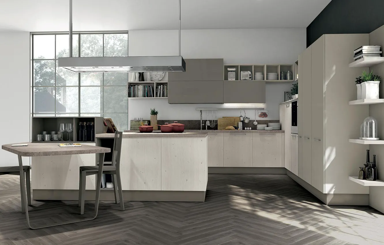 Photo wallpaper style, interior, kitchen, dining room, Italian design, Cucina Milano