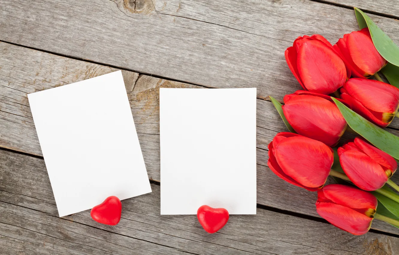 Photo wallpaper hearts, tulips, red, love, romantic, hearts, tulips, valentine's day