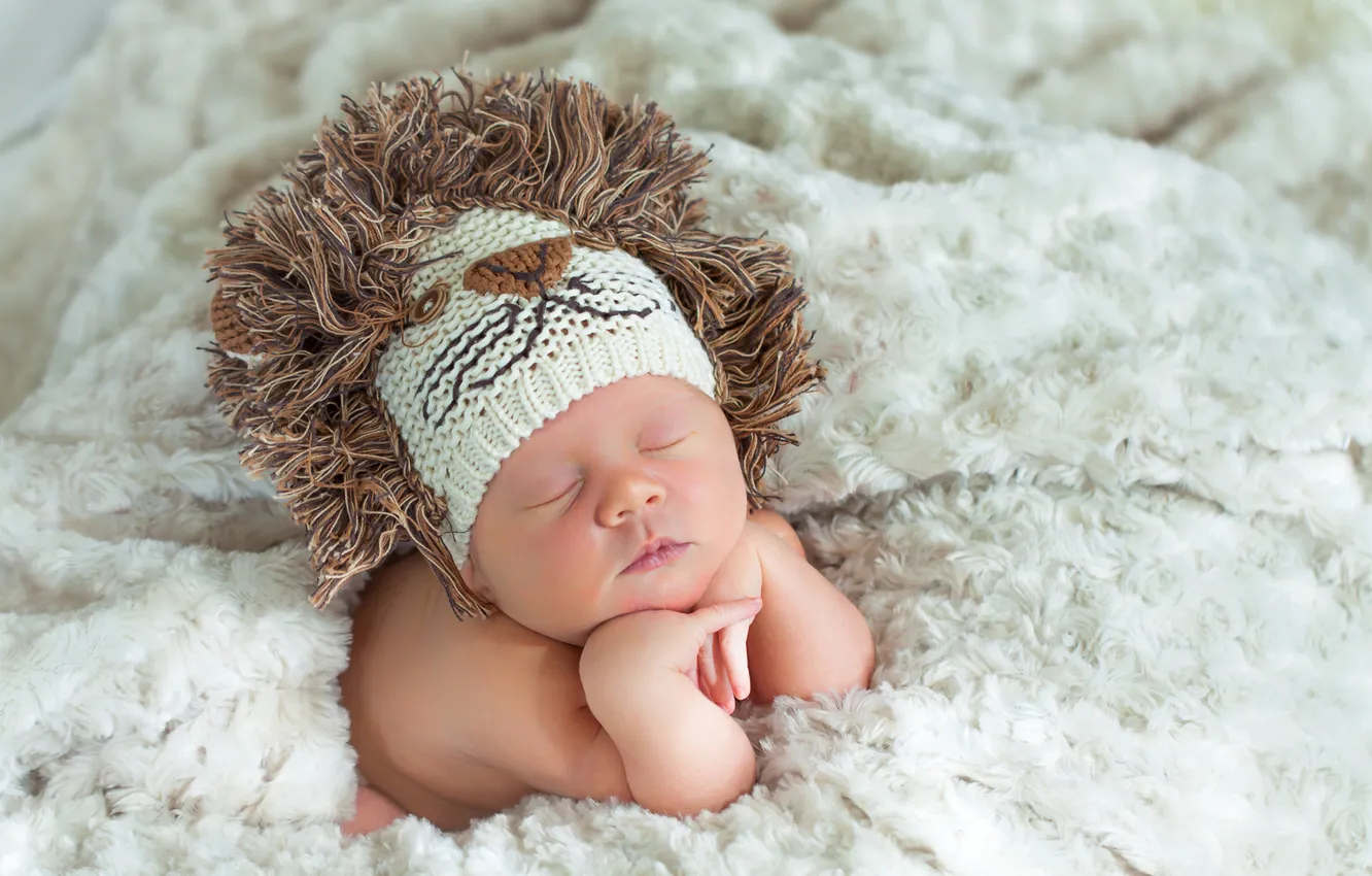 Photo wallpaper children, hat, Leo, baby, blanket, baby, knitted