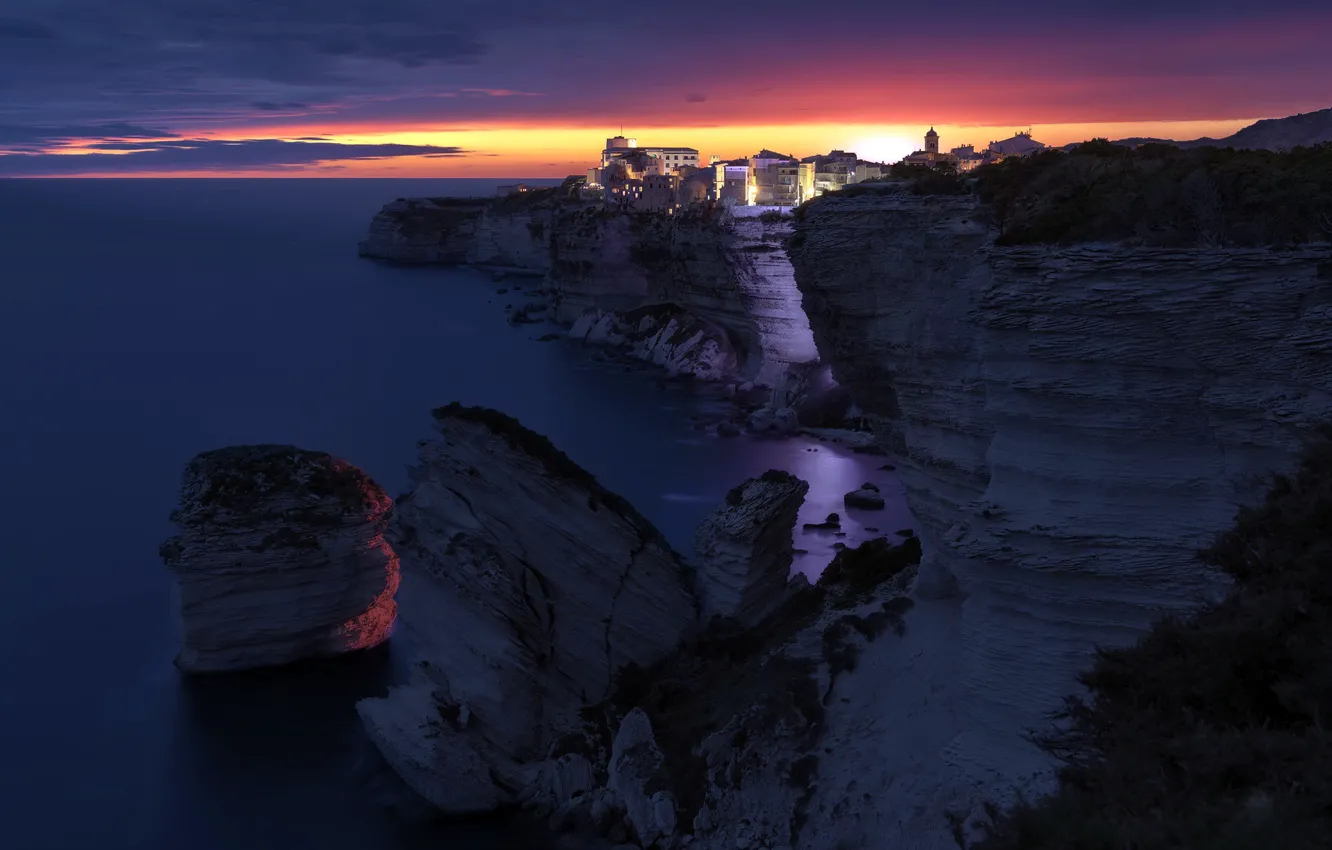 Photo wallpaper sea, sunset, night, shore