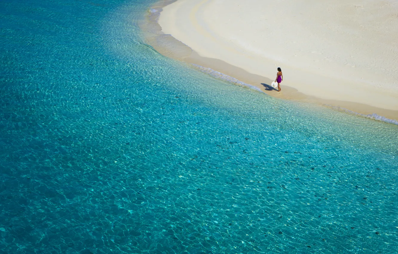 Photo wallpaper sand, beach, water, girl, transparency, the ocean