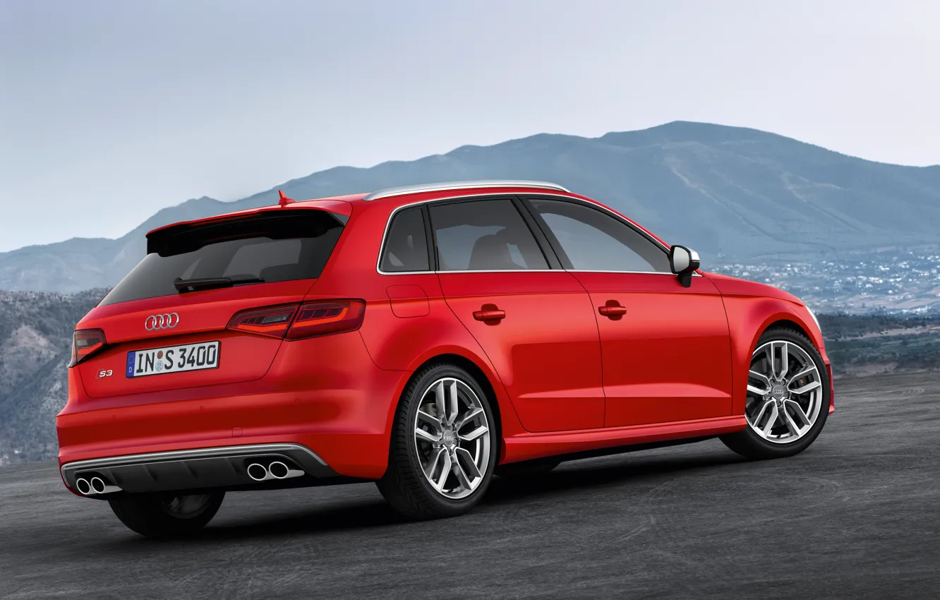 Photo wallpaper mountains, red, Audi, hatchback, 5-doors, Hot hatch