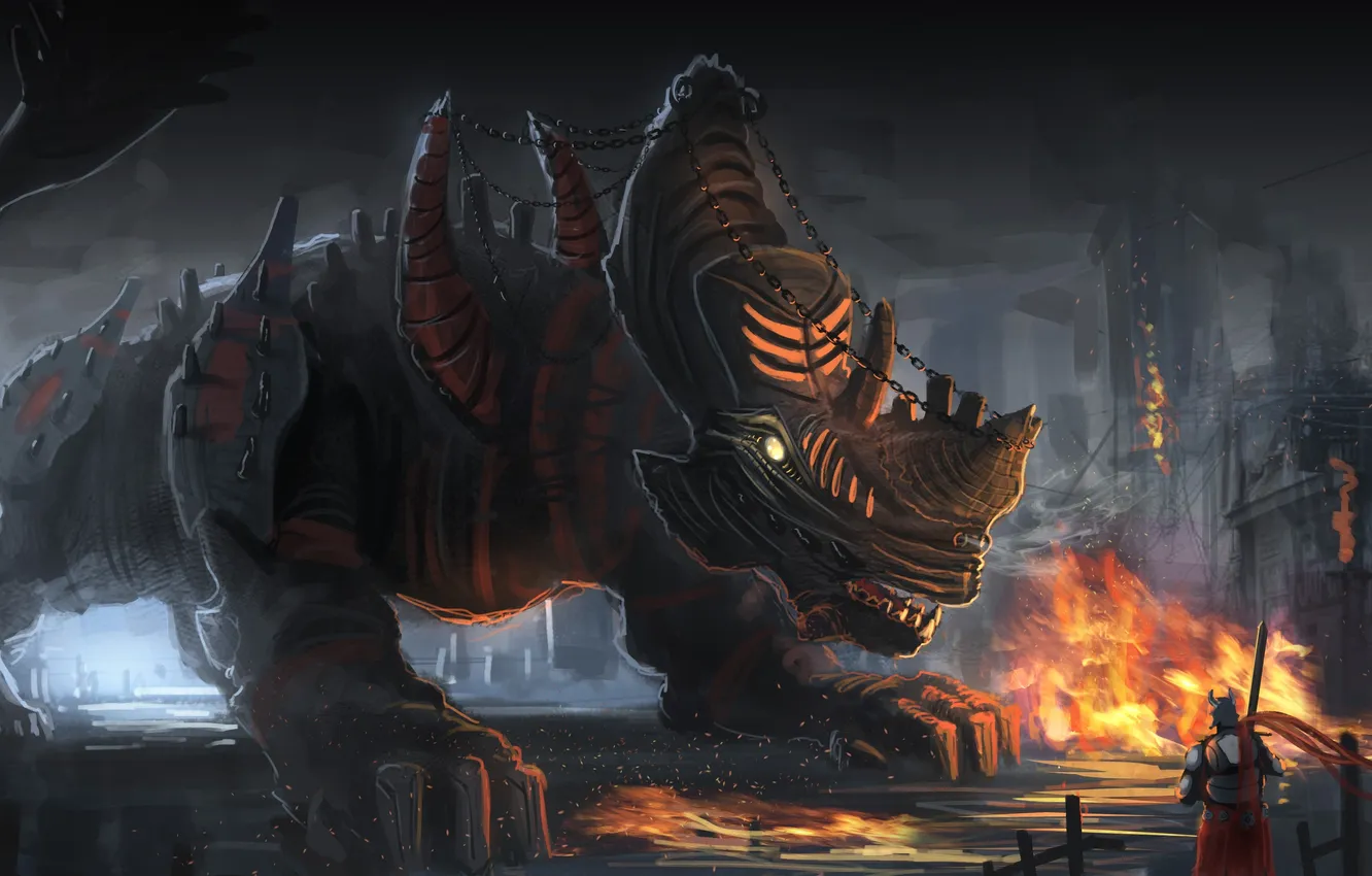 Photo wallpaper machine, lights, fiction, art, chain, Rhino