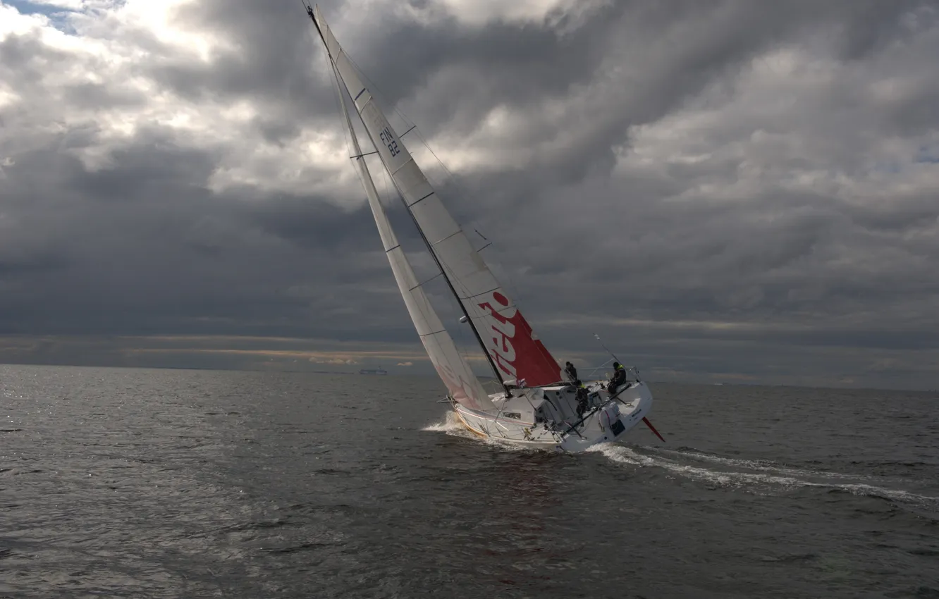 Photo wallpaper sea, the sky, clouds, yacht