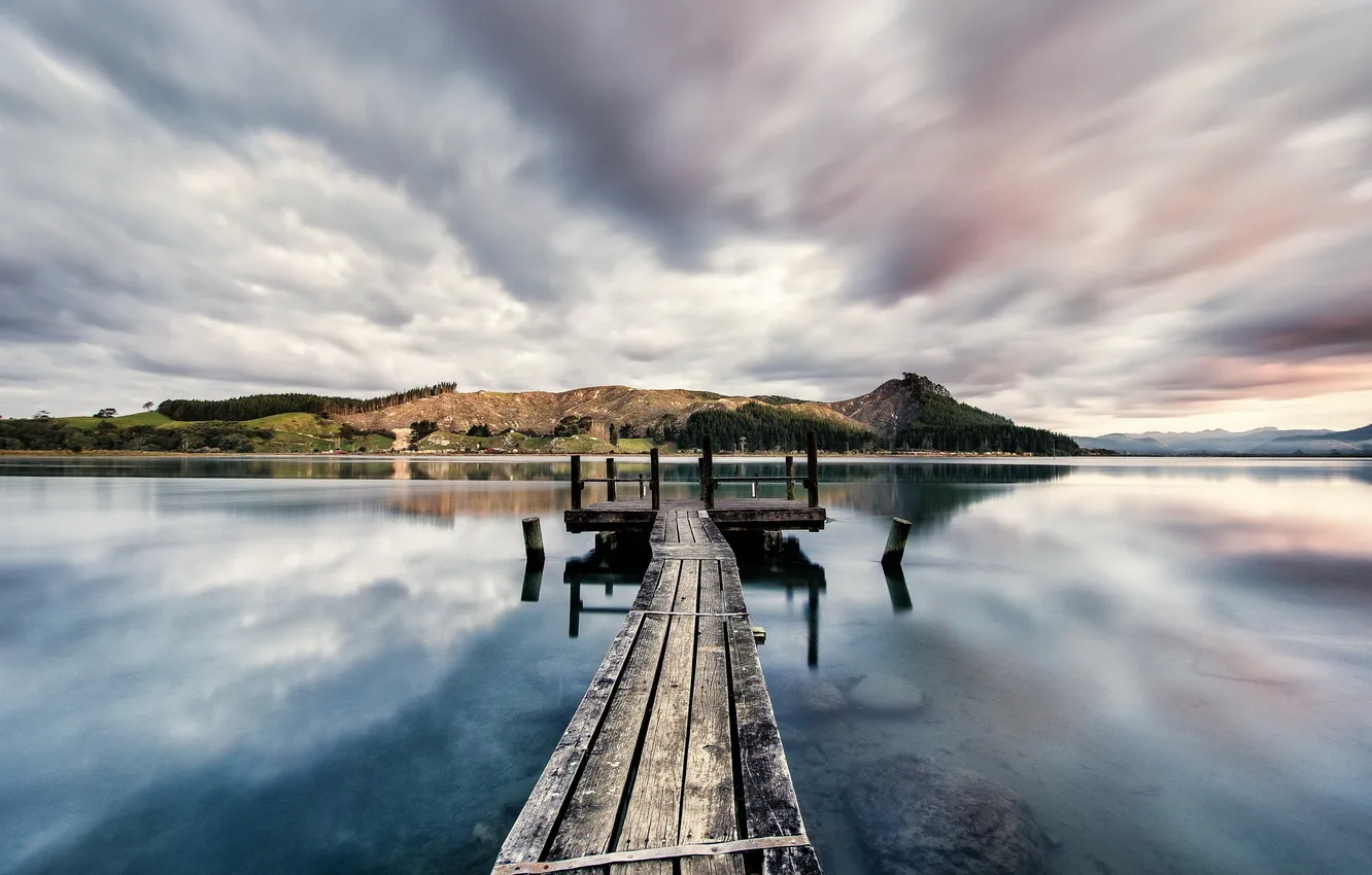 Photo wallpaper landscape, bridge, lake