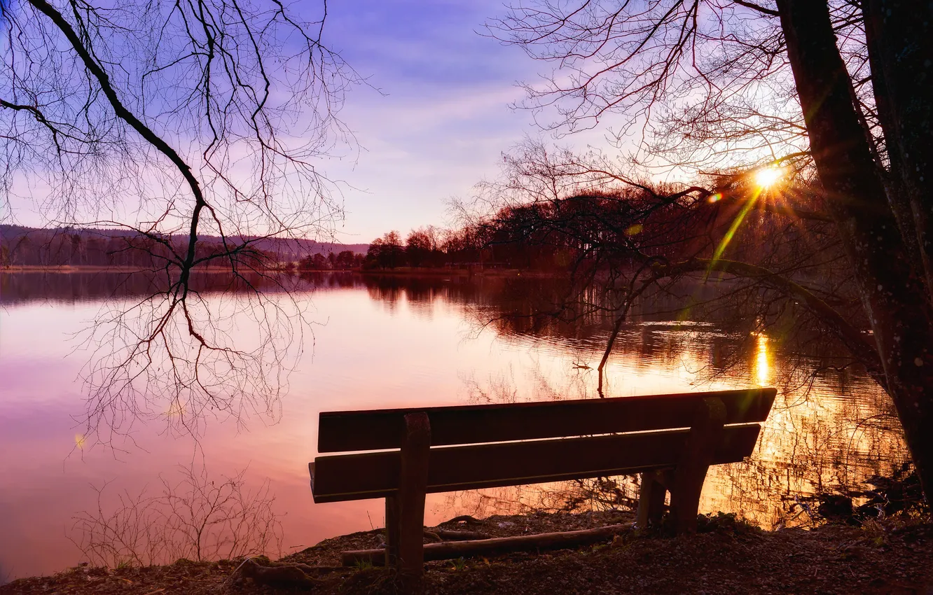 Photo wallpaper the sun, nature, lake, shop