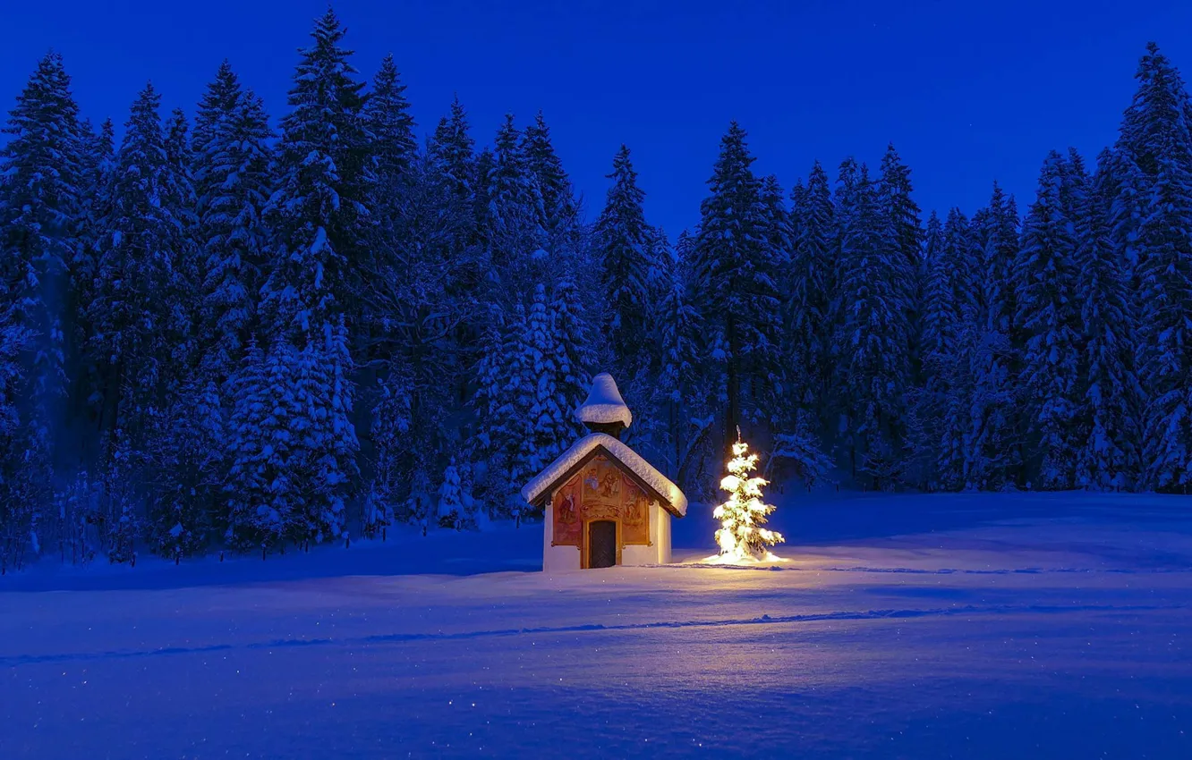 Photo wallpaper winter, Germany, Bayern, Christmas, chapel