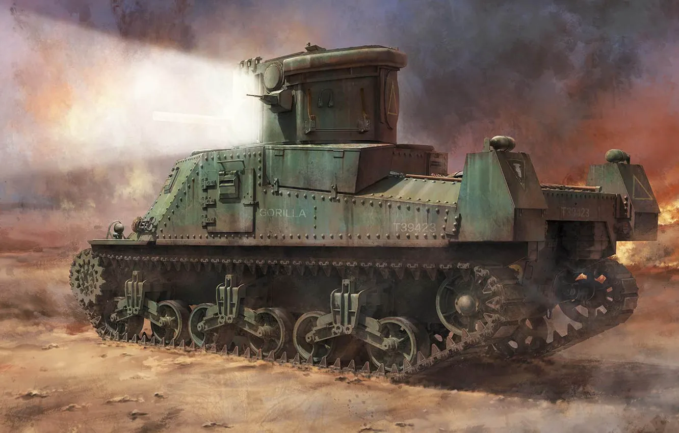 Photo wallpaper spotlight, Secret Weapon, British Medium Tank, Canal Defence Light, M3 Grant CDL, Arc lamp