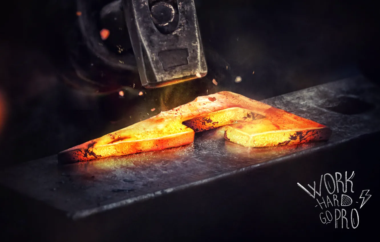 Photo wallpaper design, lights, style, steel, hammer, hard, factory, steel