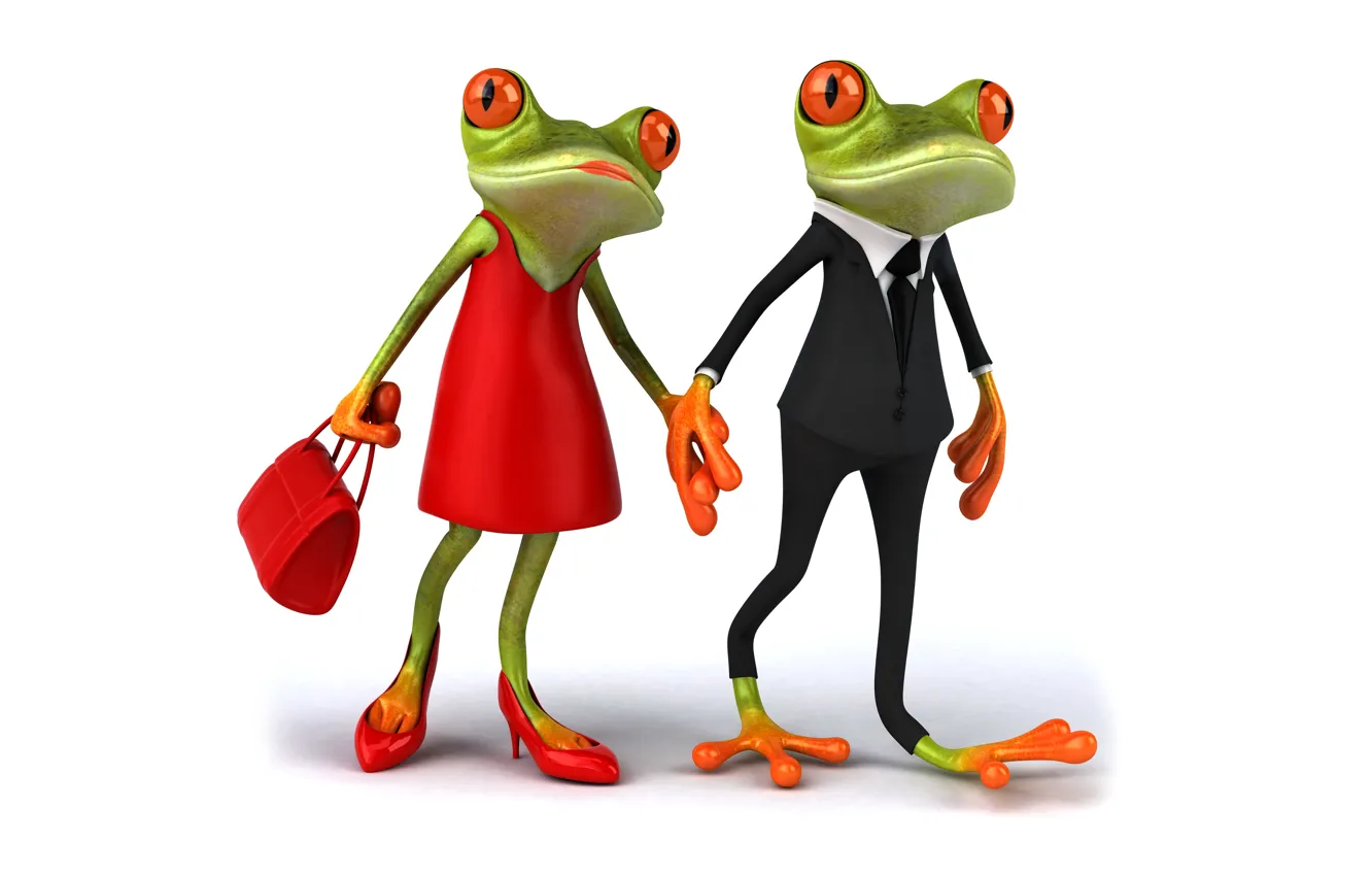 Photo wallpaper frog, frog, couple, funny, elegant, female, Male