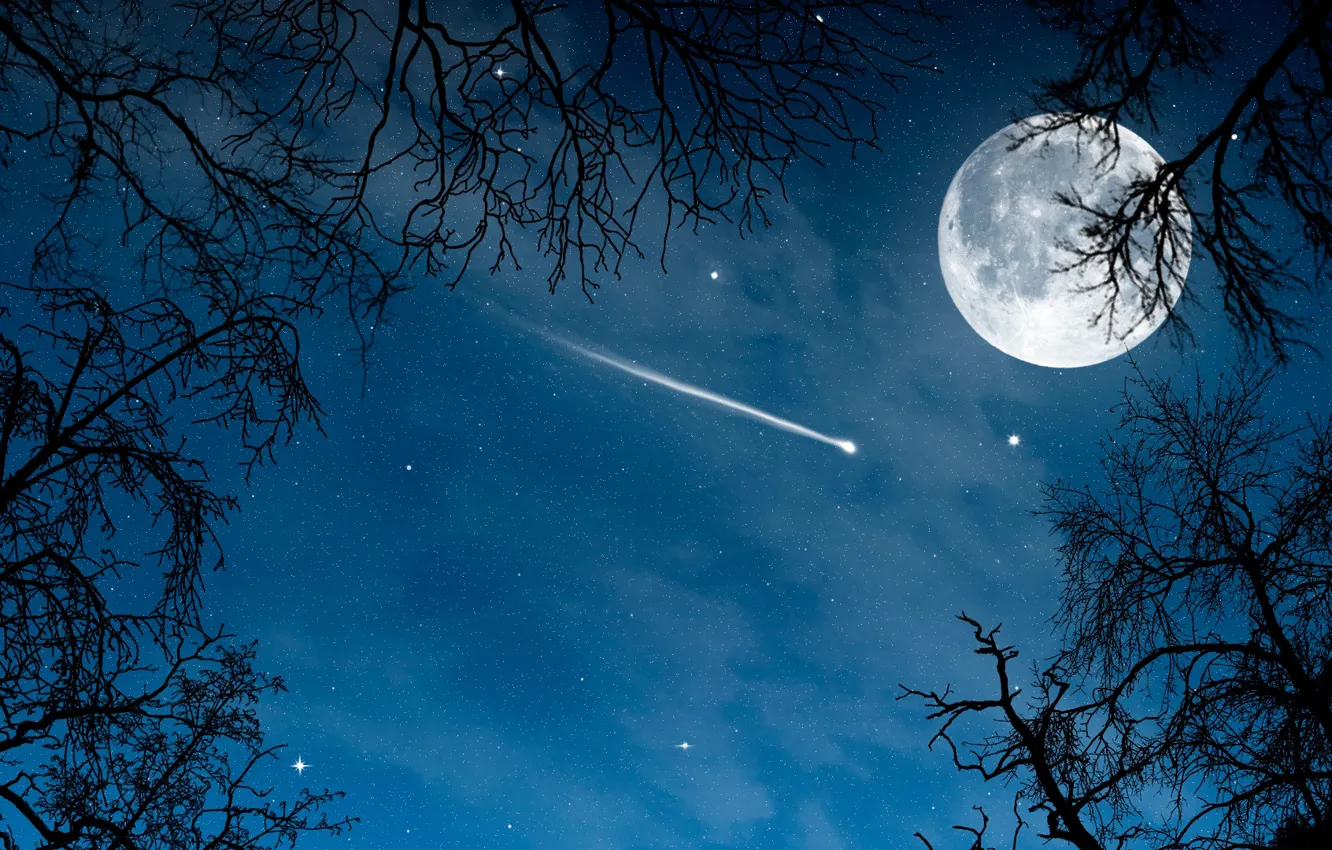 Photo wallpaper night, comet, the full moon, night, full moon, comet