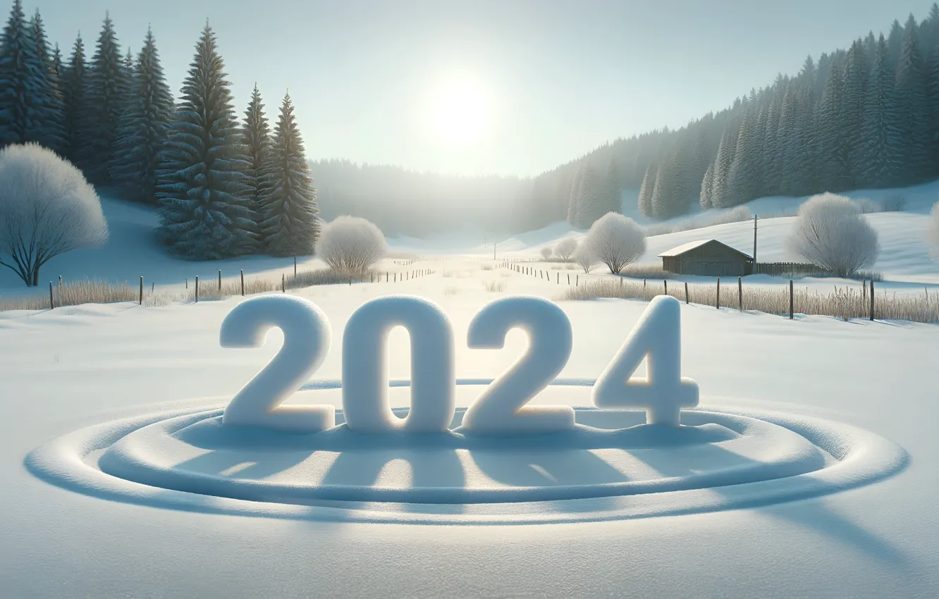 Photo wallpaper winter, forest, the sun, light, snow, trees, circles, fog