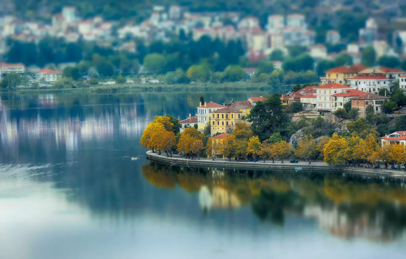 Photo wallpaper lake, reflection, island, landscape, the city