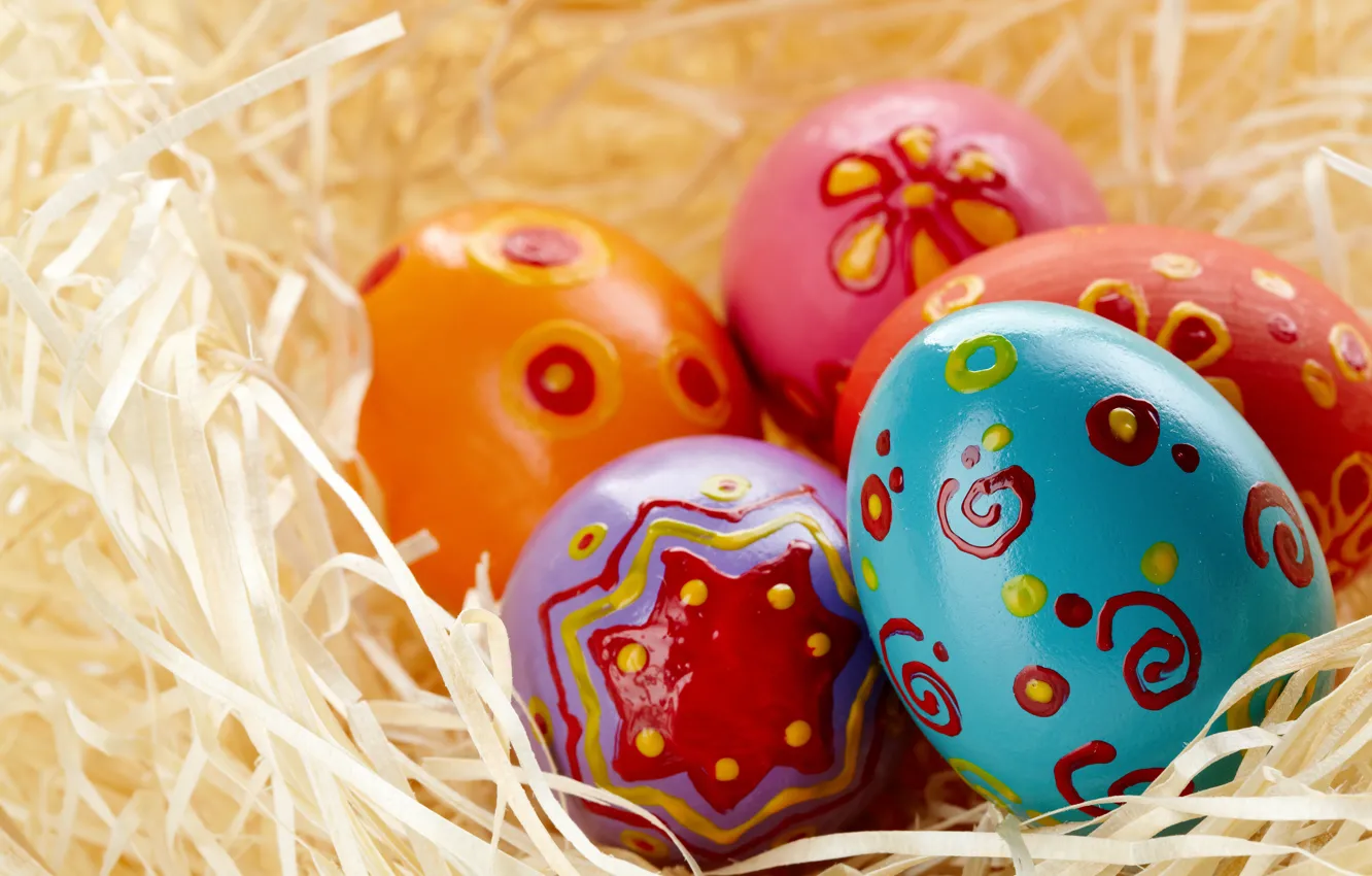 Photo wallpaper eggs, Easter, socket, hay, Holiday
