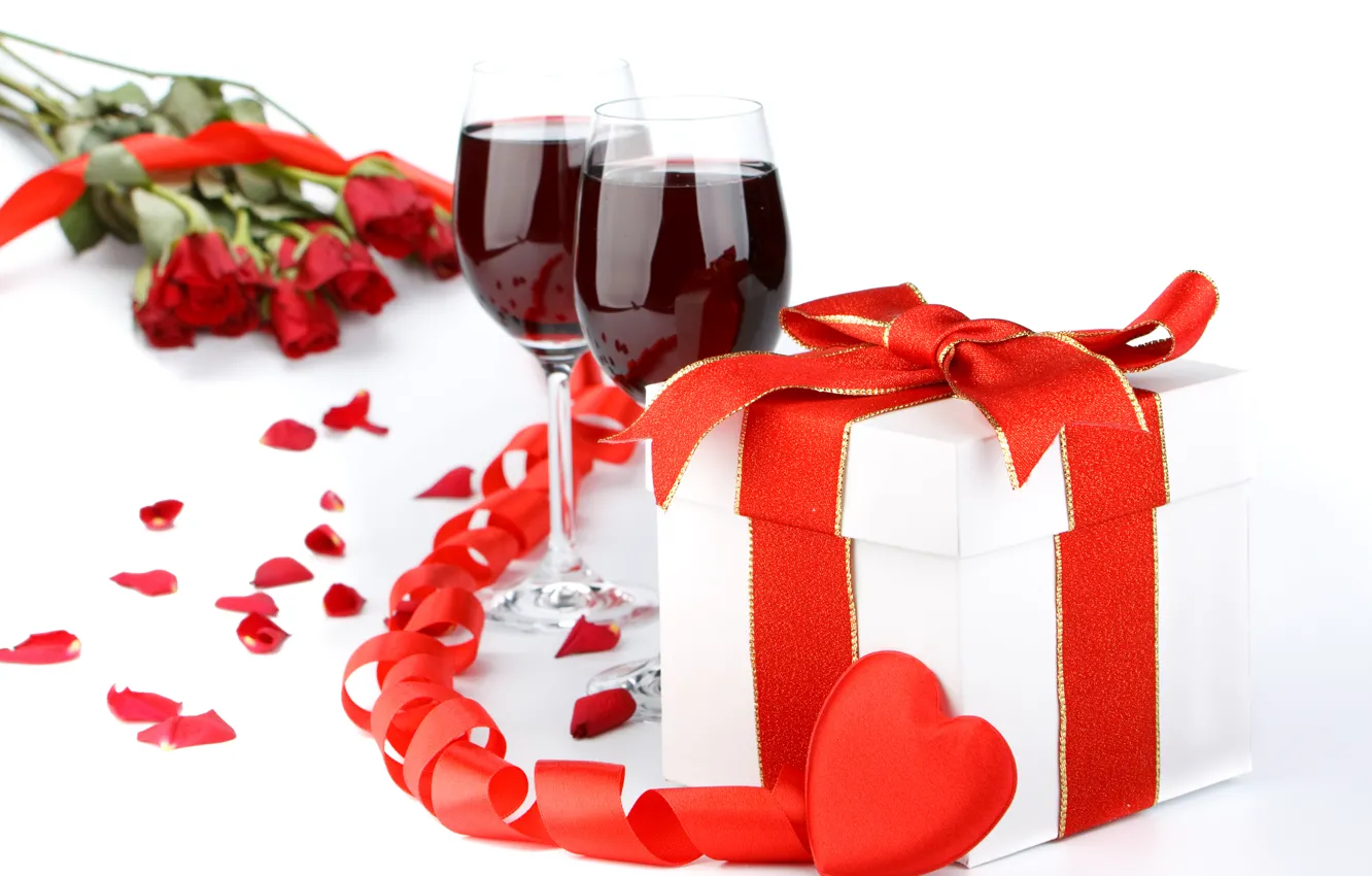 Photo wallpaper photo, holiday, gift, wine, heart, glass, food, tape