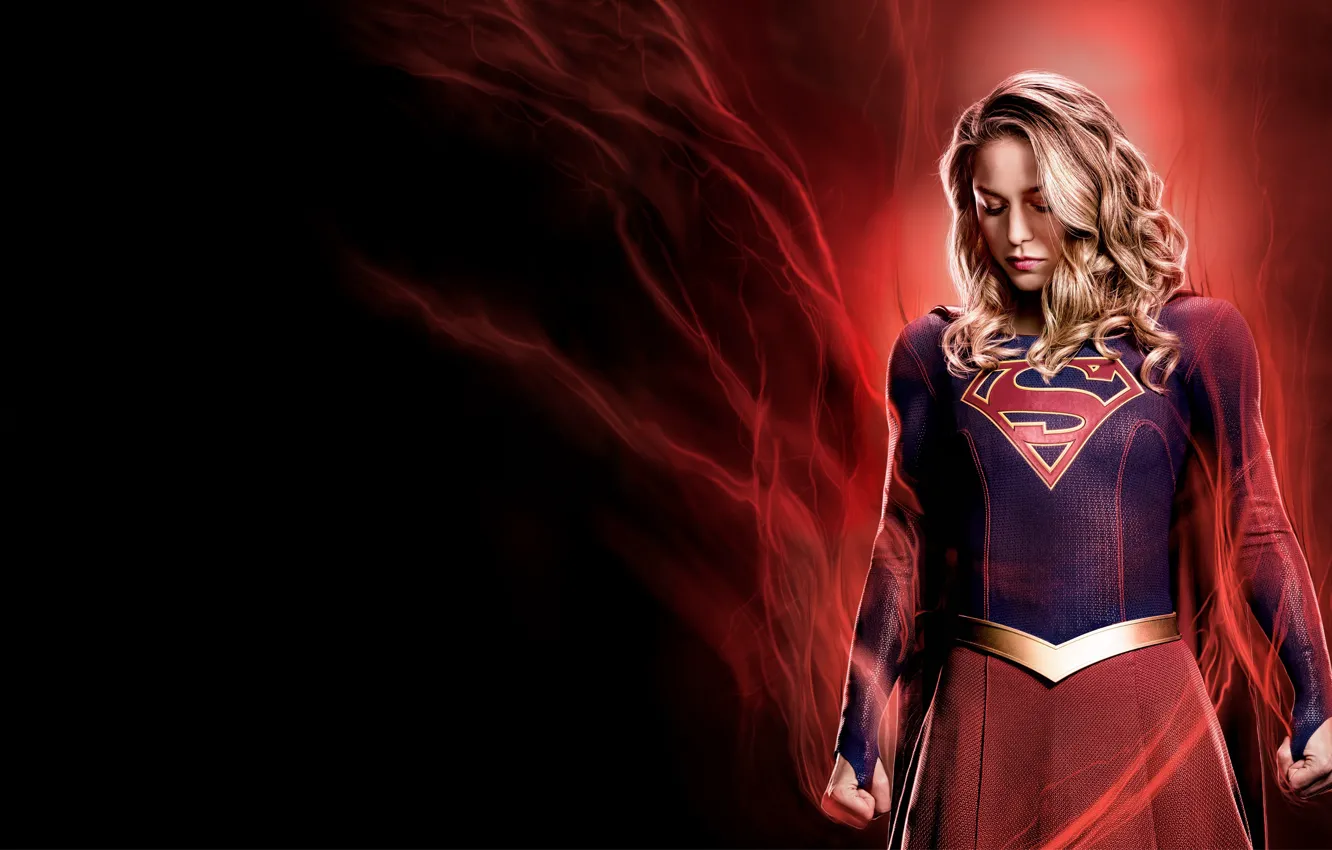 Photo wallpaper girl, power, black background, Supergirl, Supergirl (TV series)