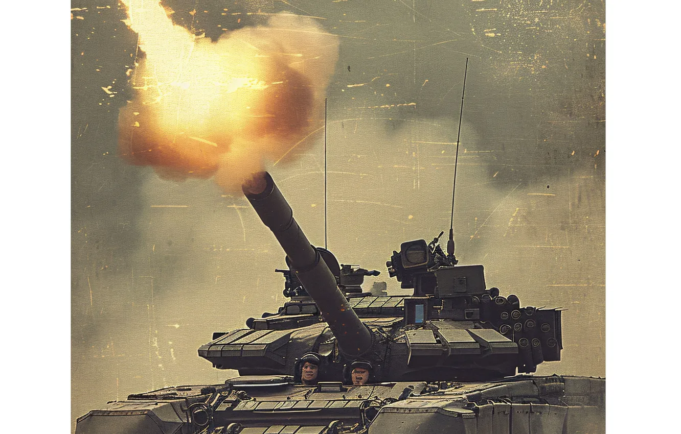Photo wallpaper retro, smoke, shot, tank, digital art, AI art, The Art of Artificial Intelligence, neural network