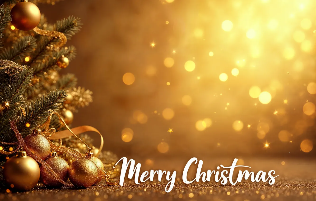 Photo wallpaper decoration, background, balls, new year, Christmas, golden, Christmas, balls