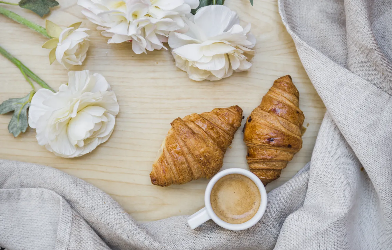 Photo wallpaper flowers, coffee, Breakfast, morning