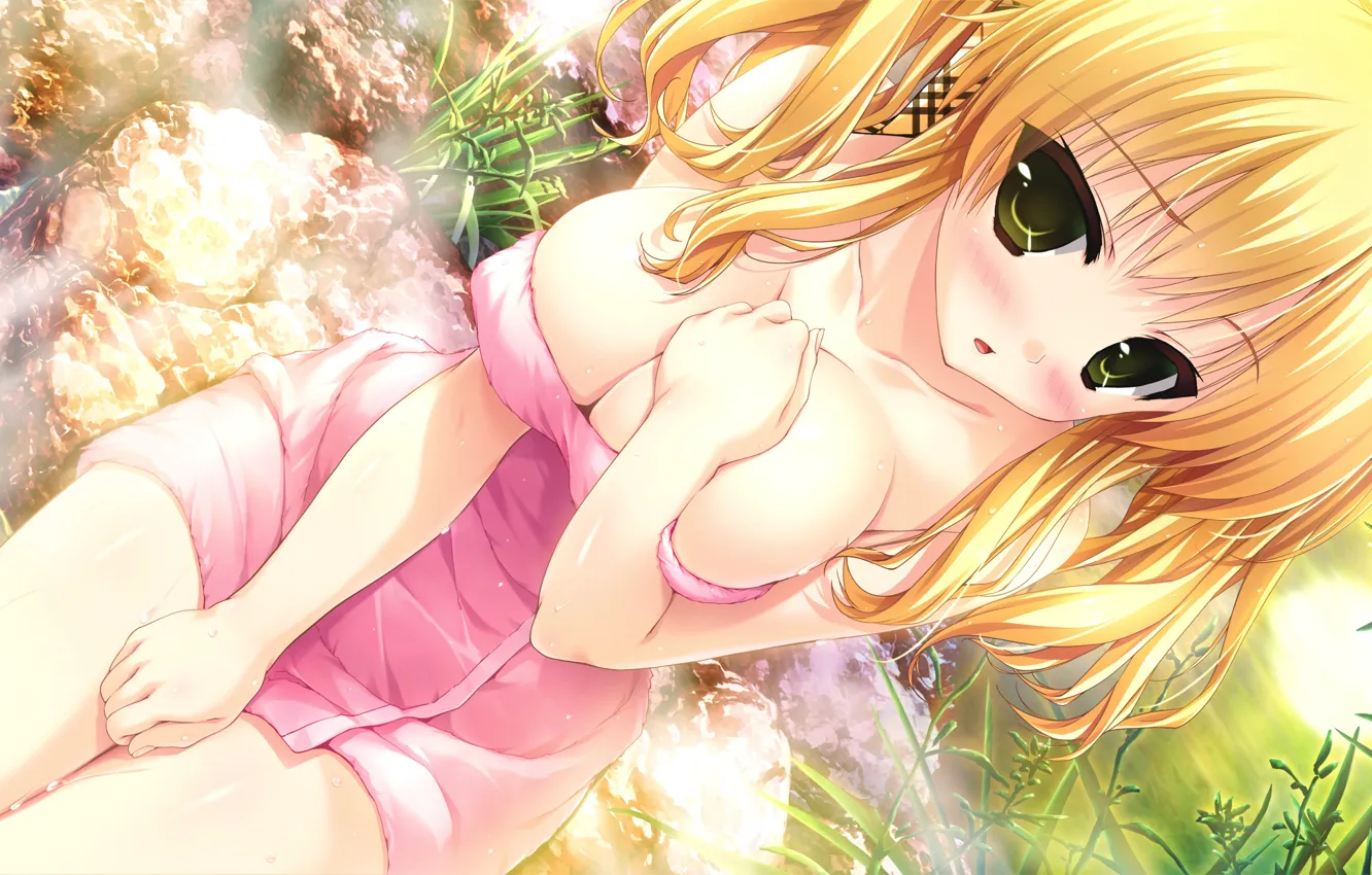 Photo wallpaper girl, sexy, cleavage, long hair, nature, boobs, anime, water