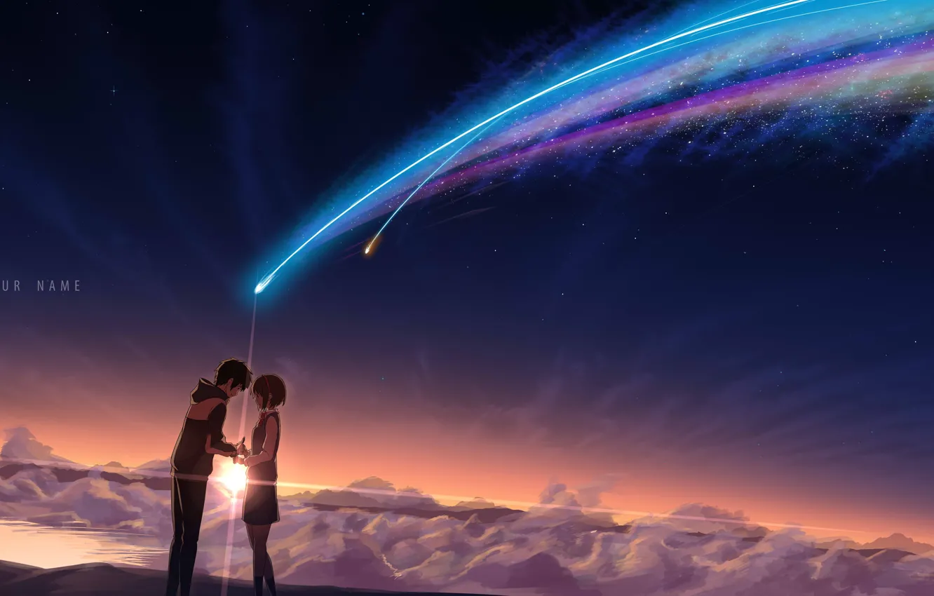 Photo wallpaper the sky, girl, stars, clouds, sunset, night, anime, art